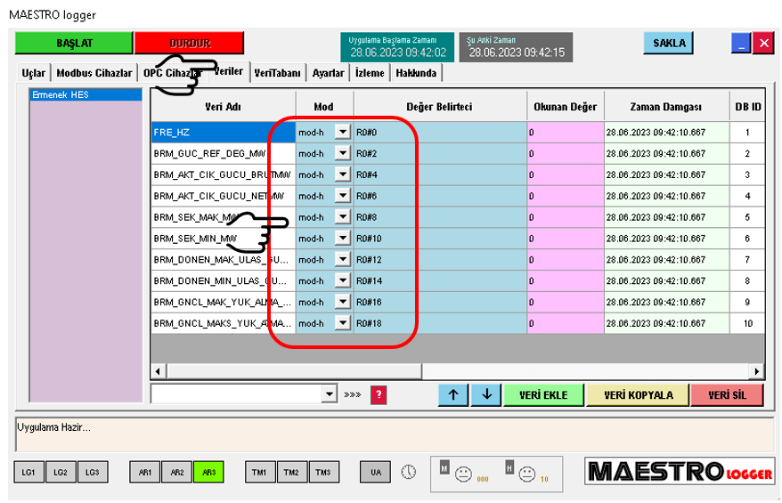 MAESTRO LOGGER ana yapılandırma ekranı