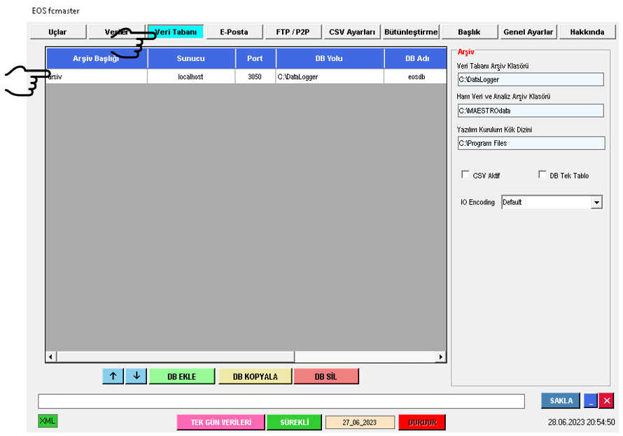 MAESTRO LOGGER ana yapılandırma ekranı