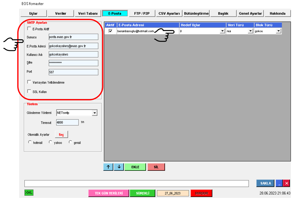 MAESTRO LOGGER ana yapılandırma ekranı