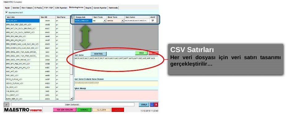 Bütünleştirme sekmesinde CSV dosyaları ve satırlarının tasarlanması