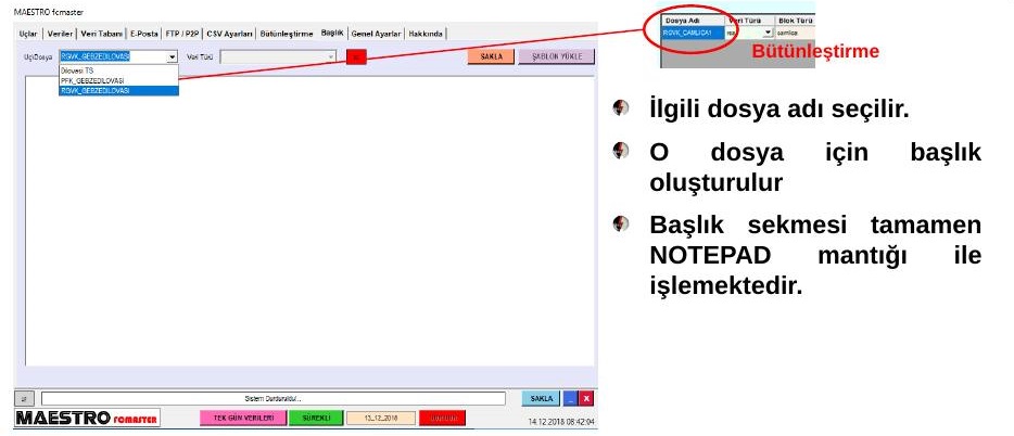 FCMASTER Başlık sekmesi örneği