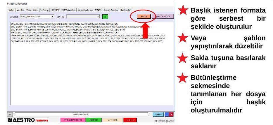FCMASTER Başlık sekmesi örneği