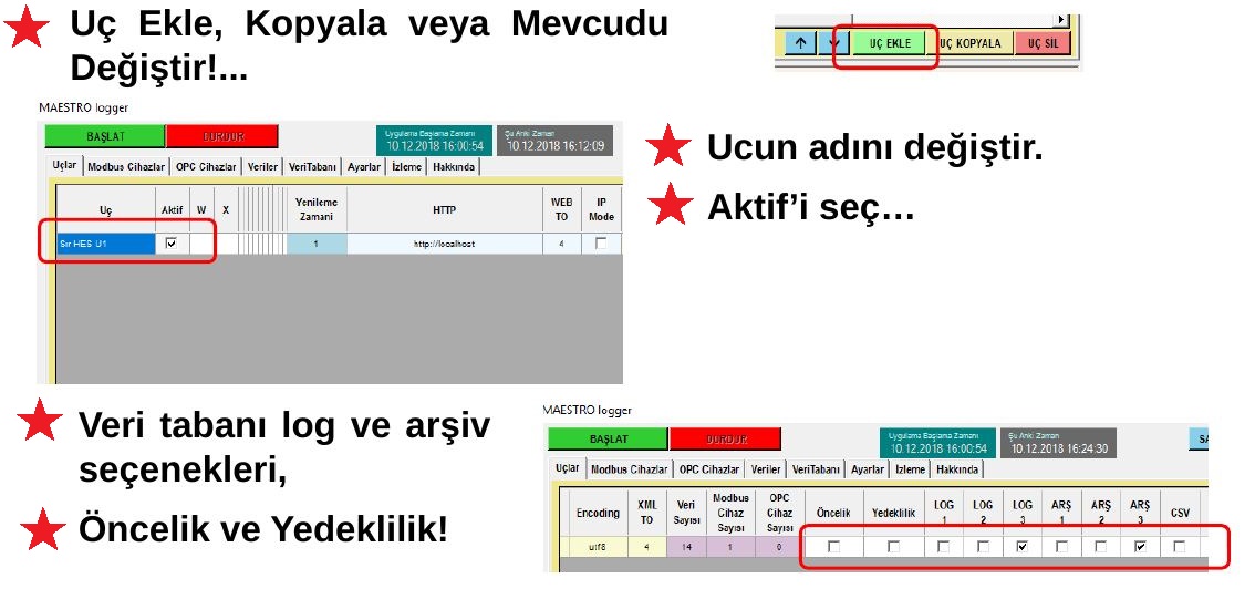 Yeni uç ekleme ayarları