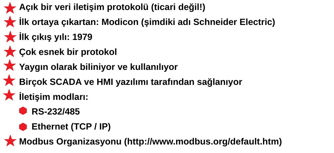 MODBUS protokolüne ilişkin sunum açıklaması