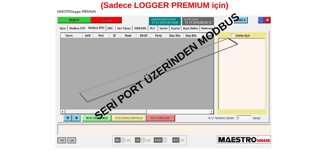 Seri port MODBUS RTU kaynağı