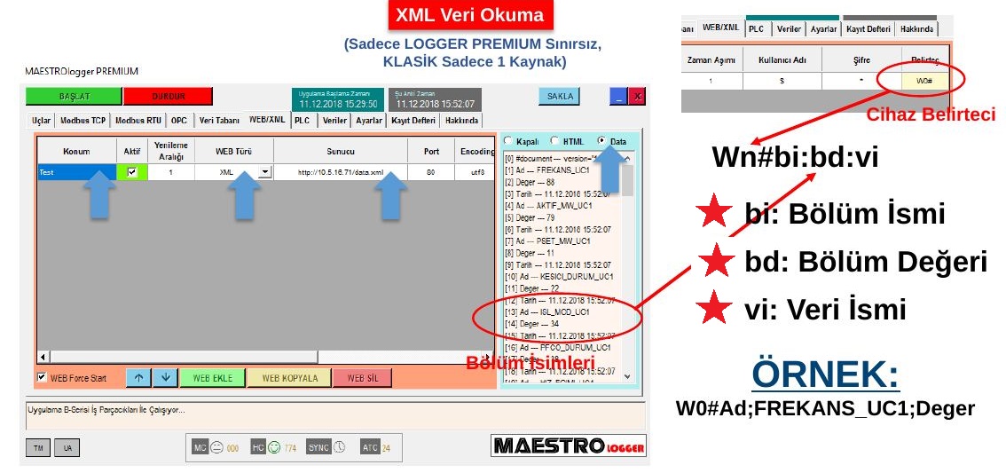 XML veri okuma belirteci