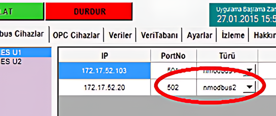 ELİMKO recorder üzerindeki haberleşme bağlantıları