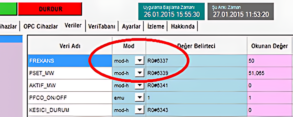 HONEYWELL recorder verilerinin LOGGER'da tanımlanması