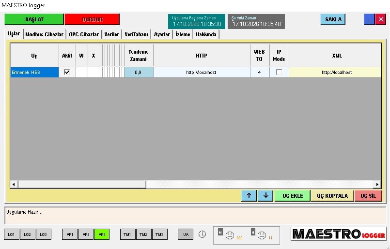 MAESTRO LOGGER ana yapılandırma ekranı