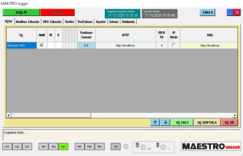 MAESTRO LOGGER ana yapılandırma ekranı
