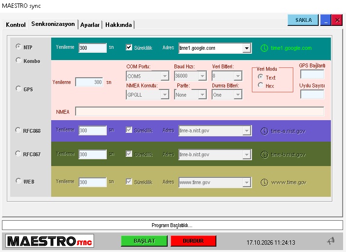 MAESTRO LOGGER ana yapılandırma ekranı