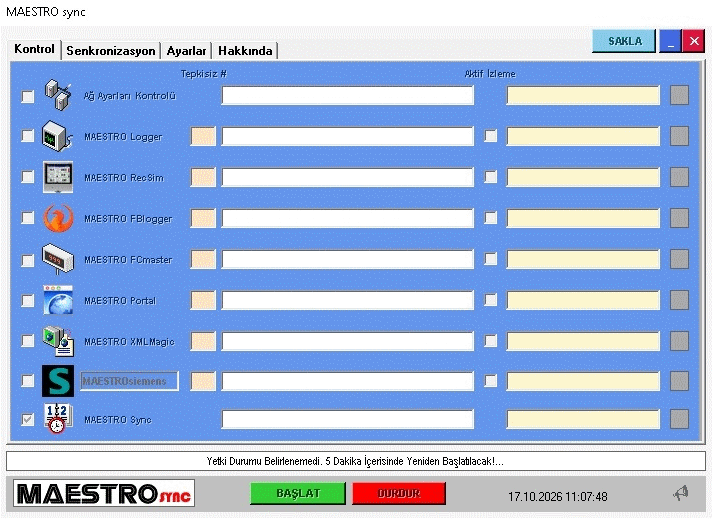 MAESTRO LOGGER ana yapılandırma ekranı